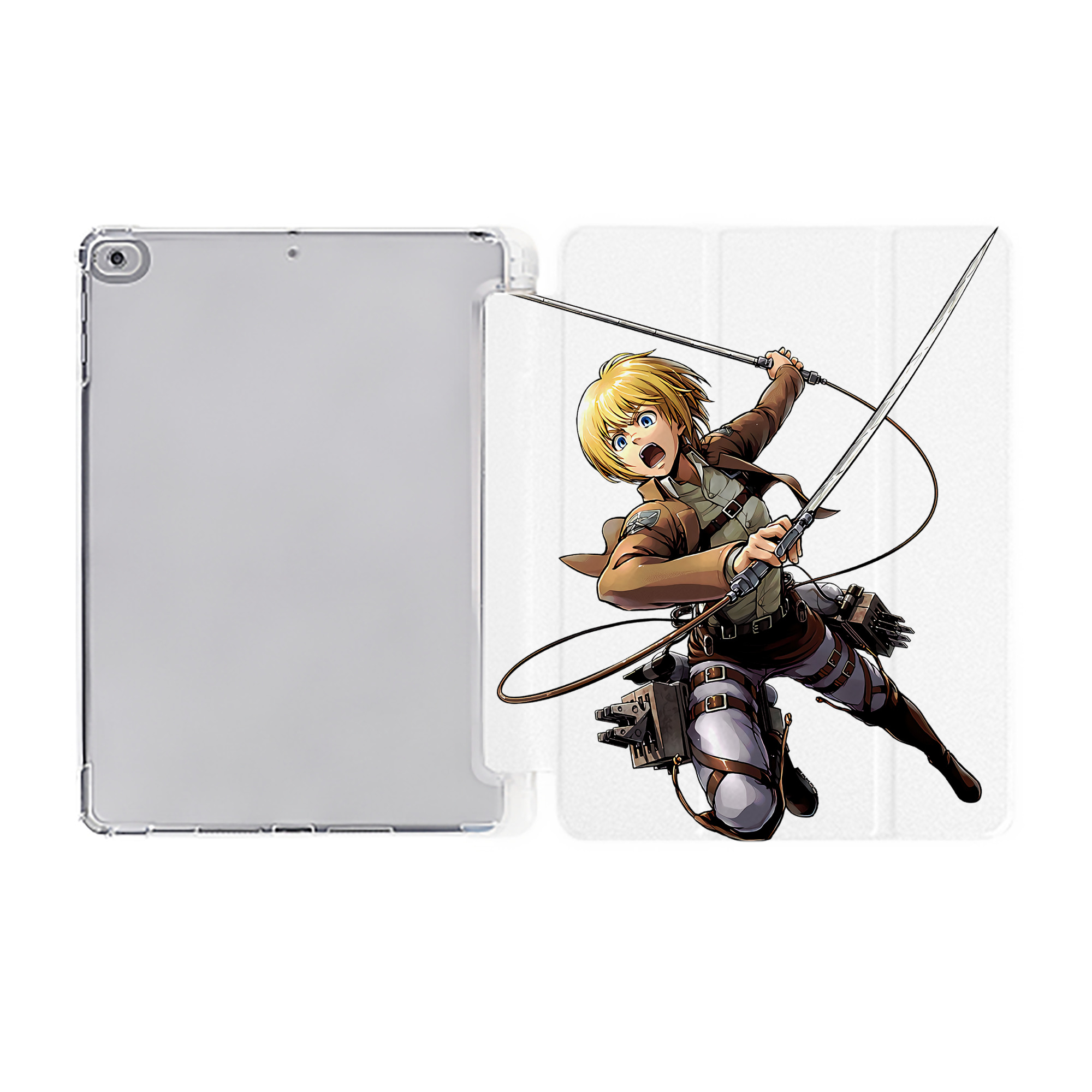 （画像用） 進撃の巨人 アルミン·アルレルト Attack on Titan Armin Arlert IPad ケース ペン収納付き 三つ折りスタンド PUレザー×シリコン 対応機種9.5/10.5/10.9インチ